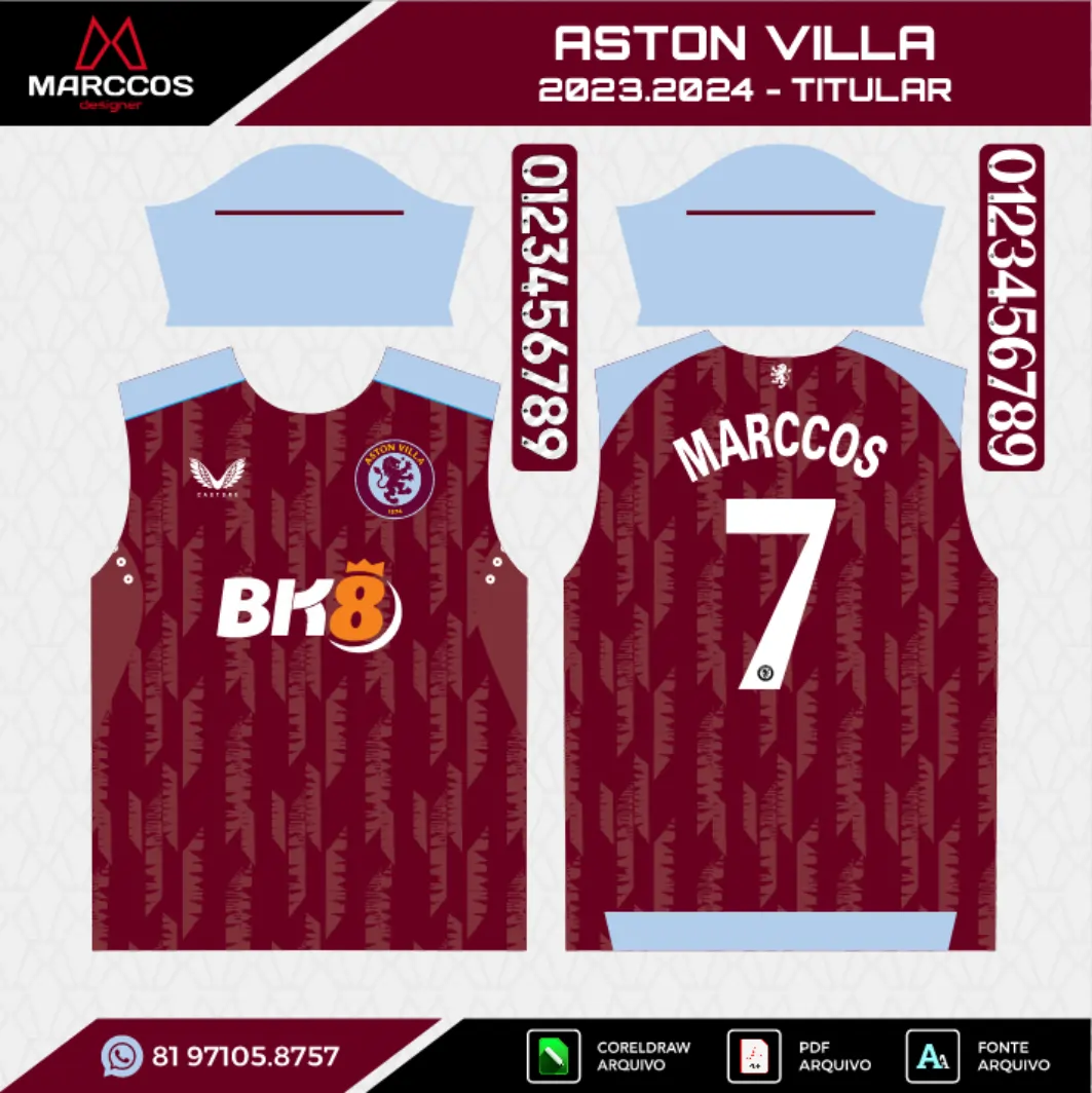 Arte Vetor Camisa Aston Villa Titular 2023.2024 - Image 2