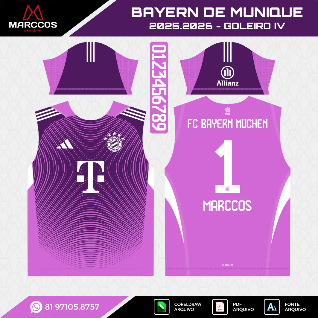 Arte Vetor Camisa Bayern de Munique Goleiro 2025.2026
