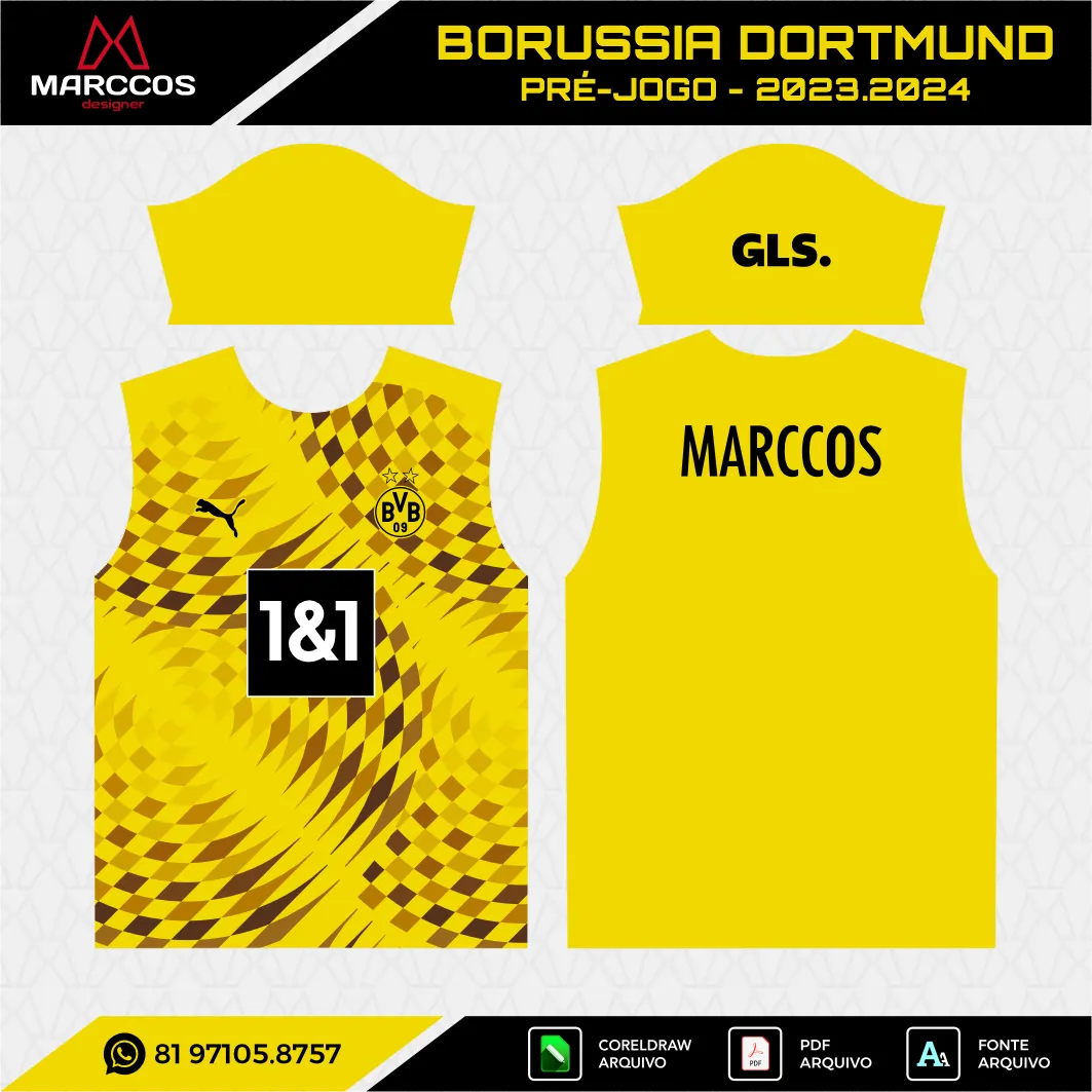 Arte Vetor Camisa Borussia Dortmund Pré-Jogo 2023.2024