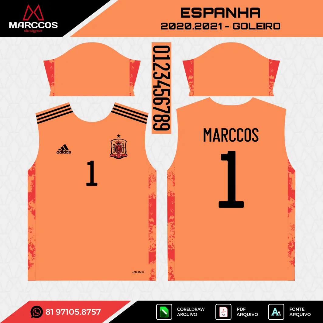 Arte Vetor Camisa Espanha Goleiro 2020.2021 - Image 2