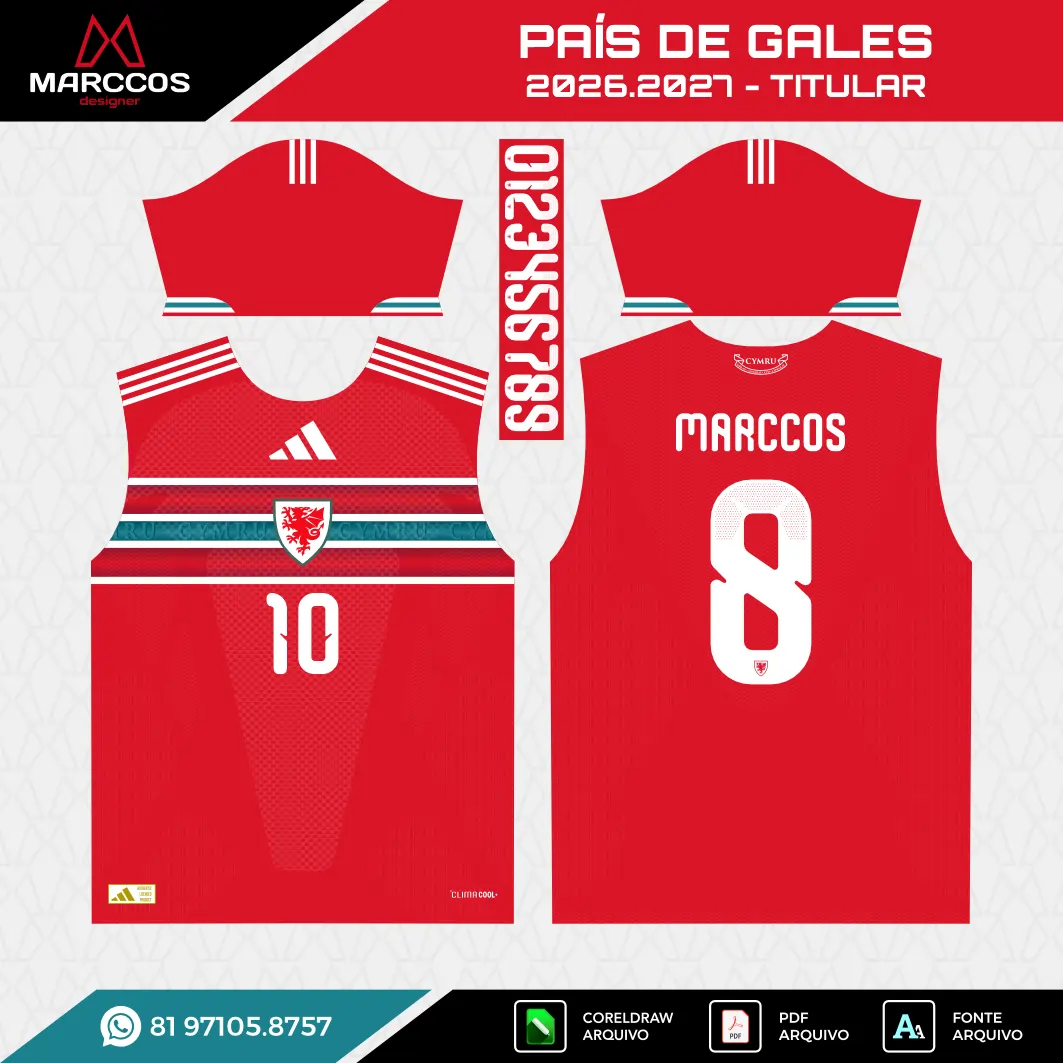 Arte Vetor Camisa País de Gales Titular 2026.2027 - Image 2