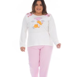 Pijama plus size com blusa estampada