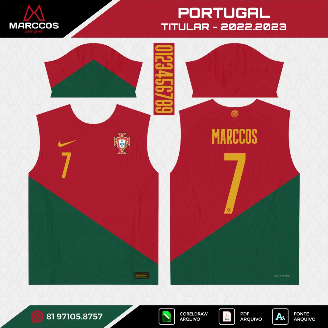 Arte Vetor Camisa Portugal Titular 2022.2023