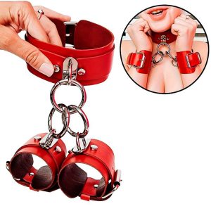 Algema com Coleira Bondage Ajustável Vermelho
