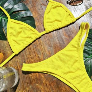Biquíni Cortininha Canelado Brilhoso Amarelo Neon