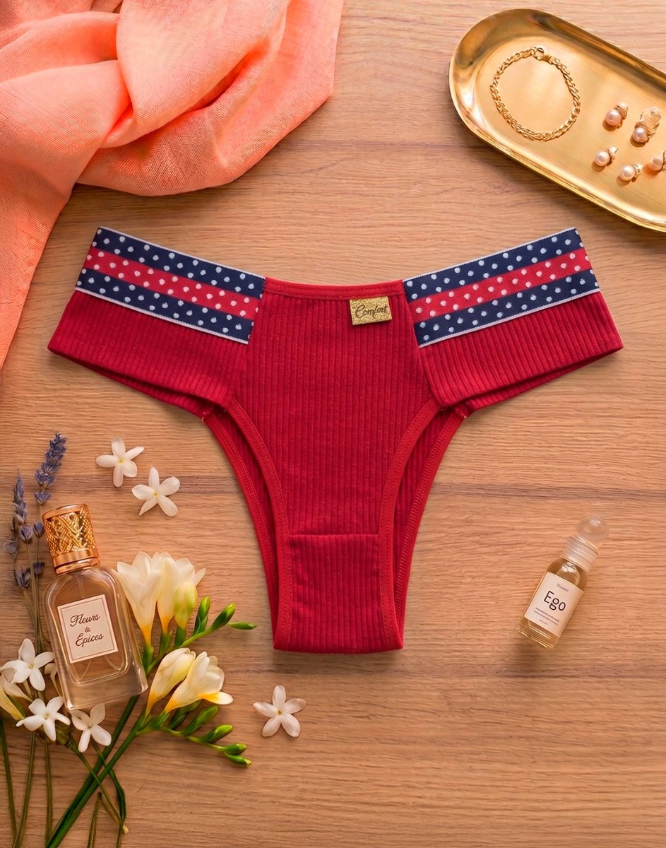 Calcinha Canelada com Elástico Estampado – Mirian - Image 2