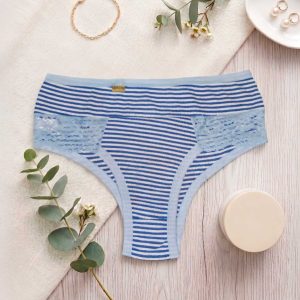 Calcinha Listrada com Detalhes de Renda – Débora