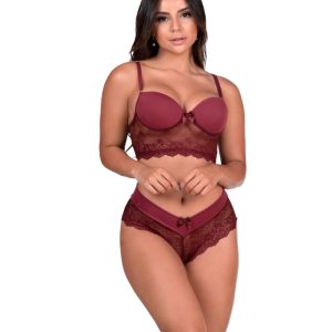 Conjunto de bojo em renda e microfibra – Felicia