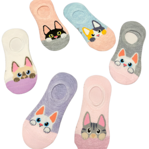 Kit de 3 Meias Invisíveis Feminina com Estampa de Gatinho