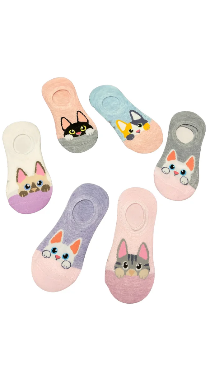 Kit de 3 Meias Invisíveis Feminina com Estampa de Gatinho - Image 2