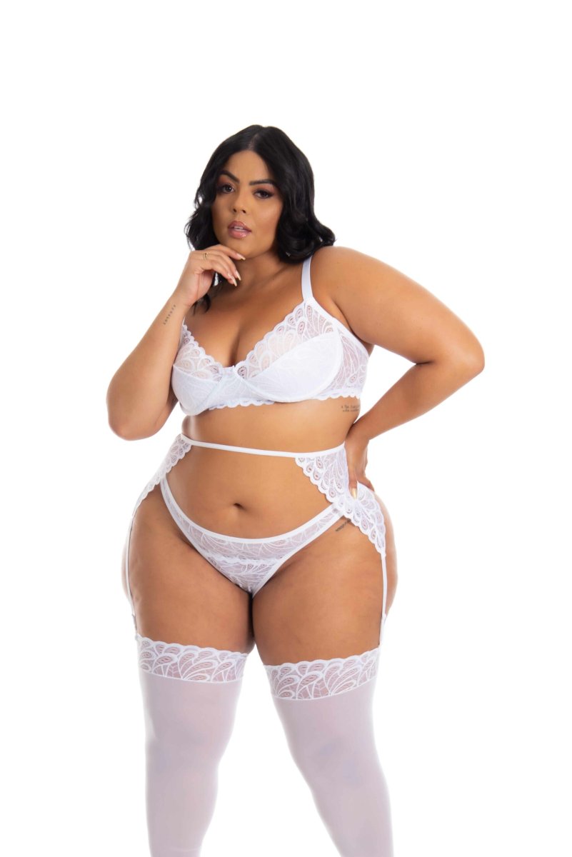 Lingerie Plus Size com cinta liga e meia em tule – Beverly - Image 6