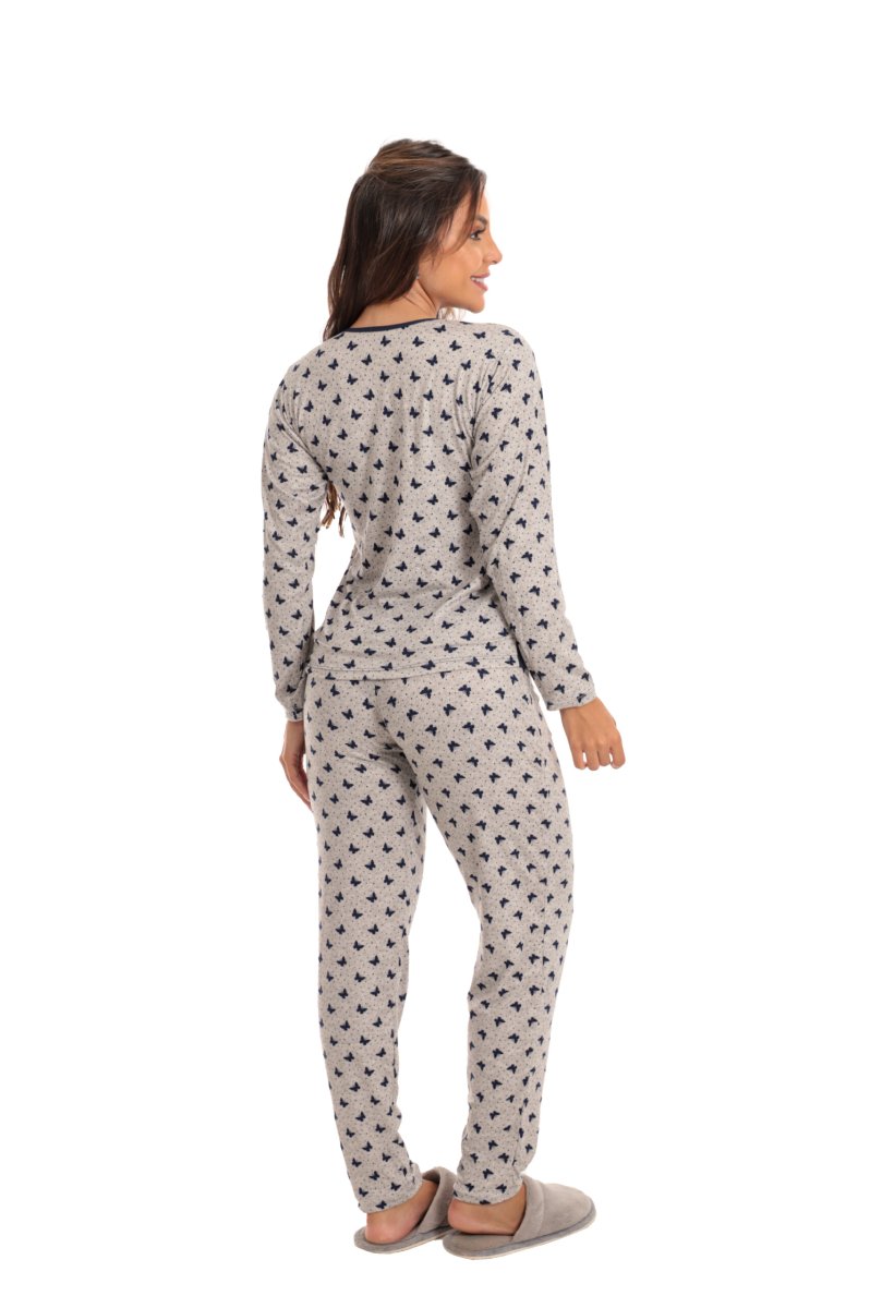 Pijama Longo Feminino em Suede Lily Azul Marinho - Image 3