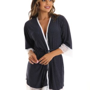 Robe em liganete estampada com renda – Josane