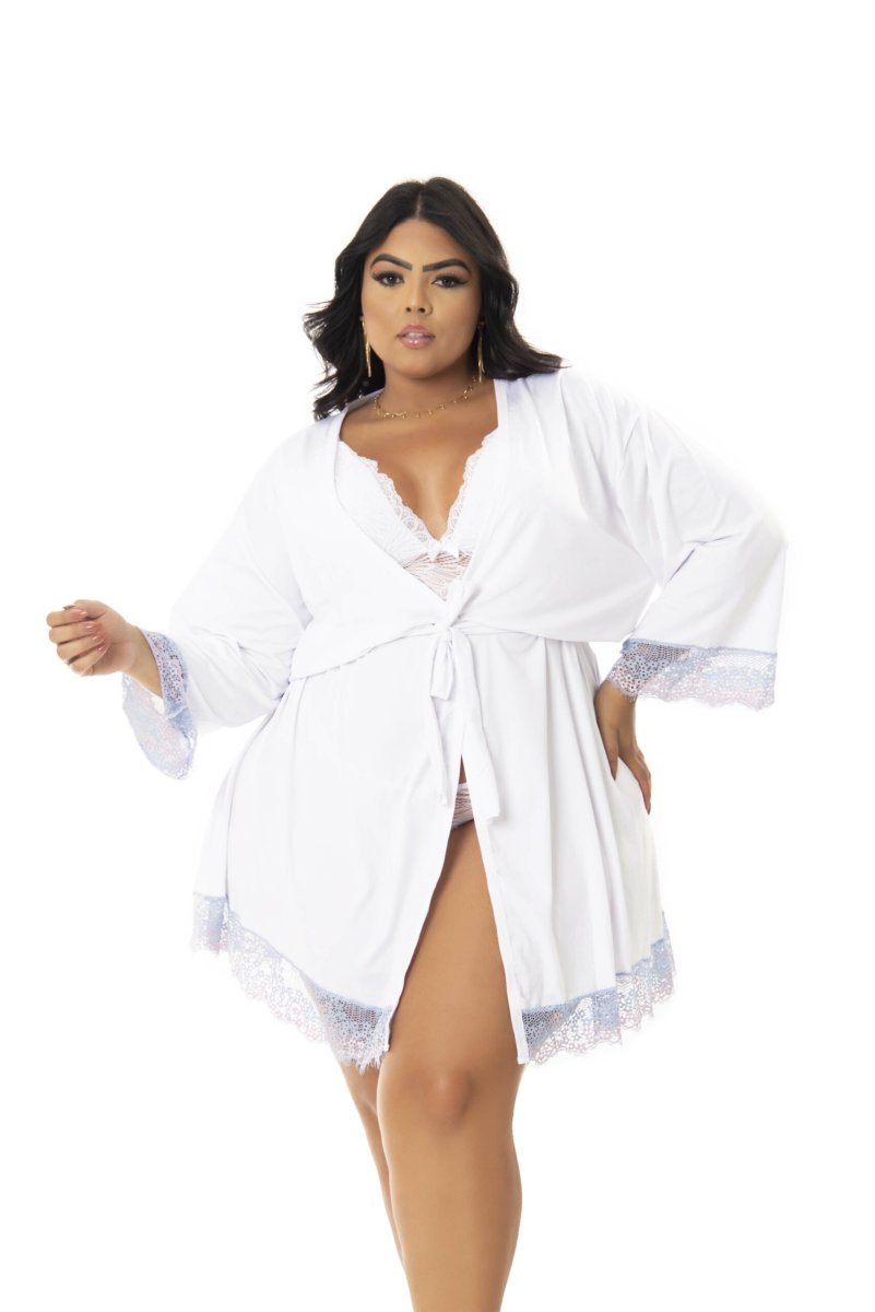 Robe Plus Size de Microfibra com Renda Bicolor – Luana
