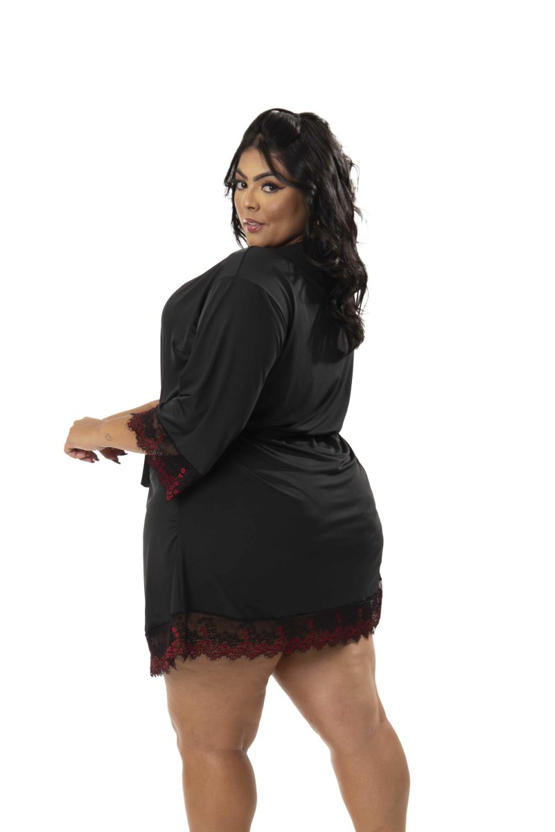 Robe Plus Size de Microfibra com Renda Bicolor – Luana - Image 7